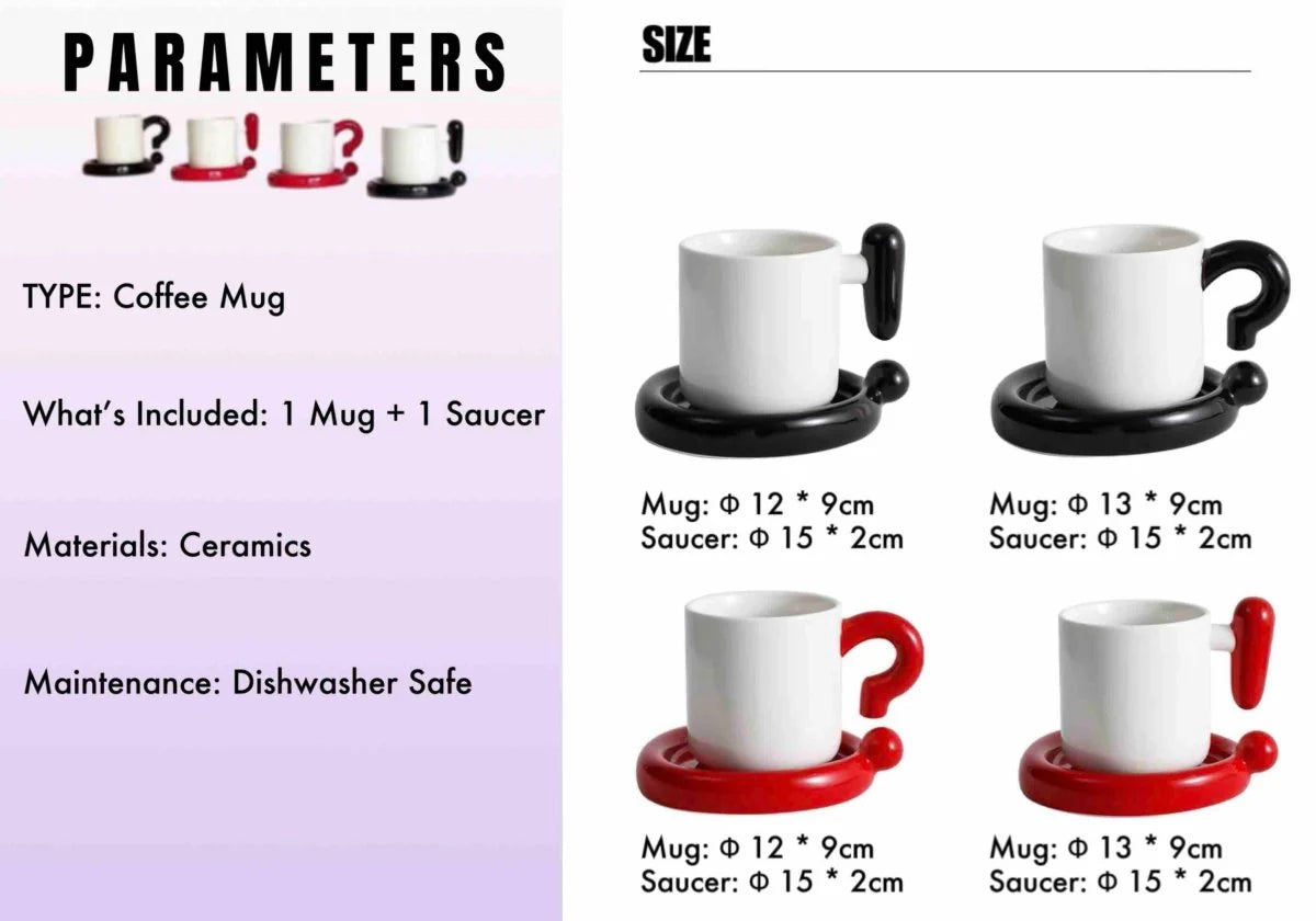Handmade !? Ceramic Coffee Mug with Saucer - Unique Cute Funny Novelty Mugs