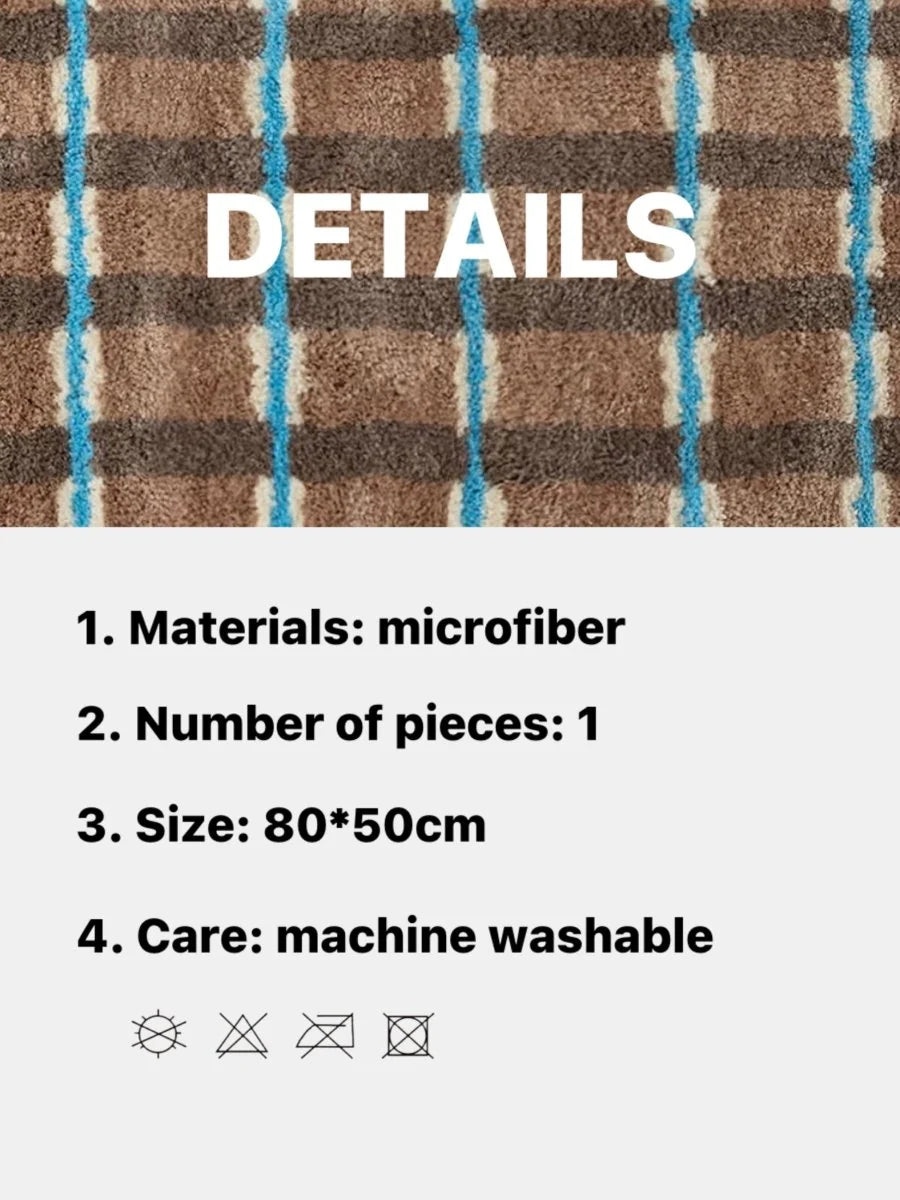 Ultra Soft Retro Earthy Tone Checker Bath Rug, Absorbent Mat