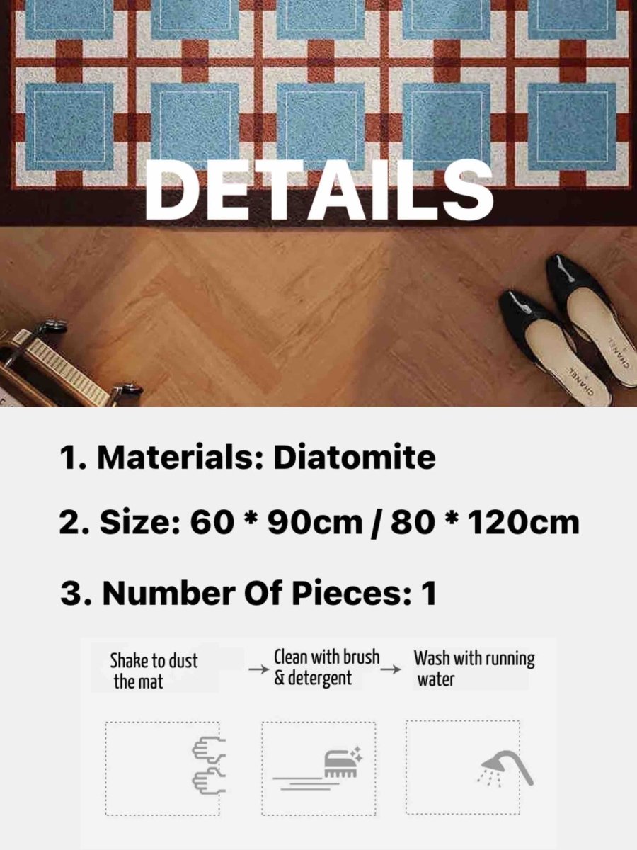Retro Geometry Diatomite Bath Mat, Absorbent, Quick Drying & Anti-Slip