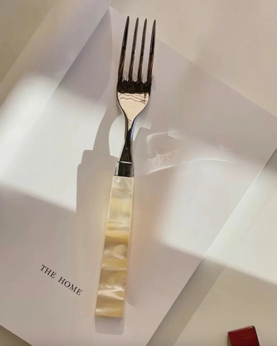 Pearl Flatware Set of 8 Pcs, Elegant Italian Giada Cutlery, Ivory Silverware