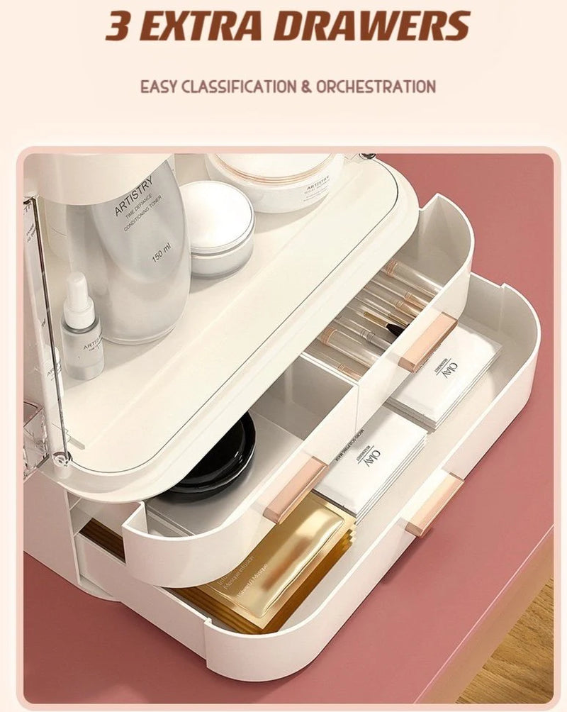 All-In-One Organizer with Led Mirror for Makeup Skincare & Accessories