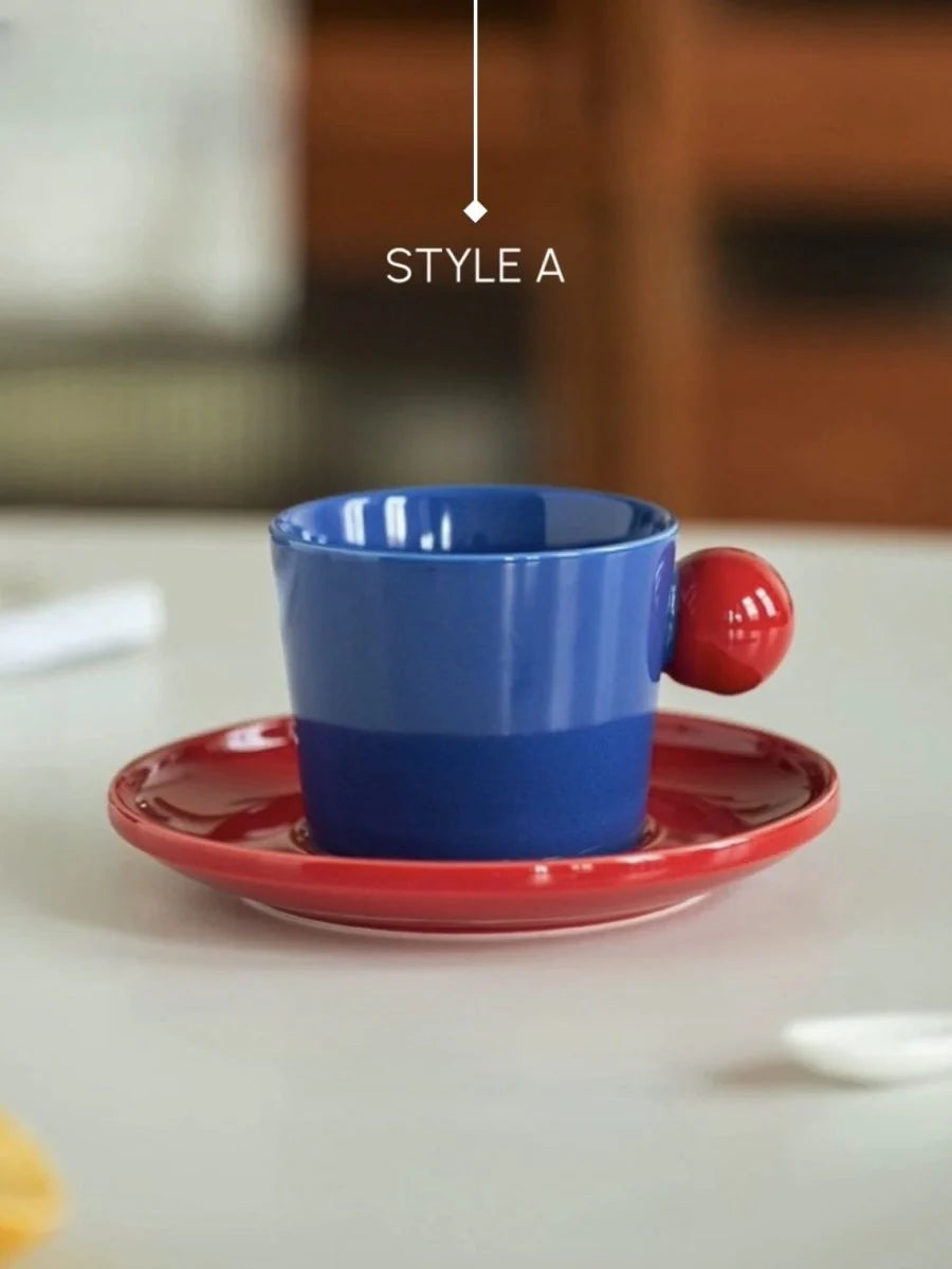 Handmade Skittles Coffee Mug with Saucer - Cute Dopamine Espresso Cup