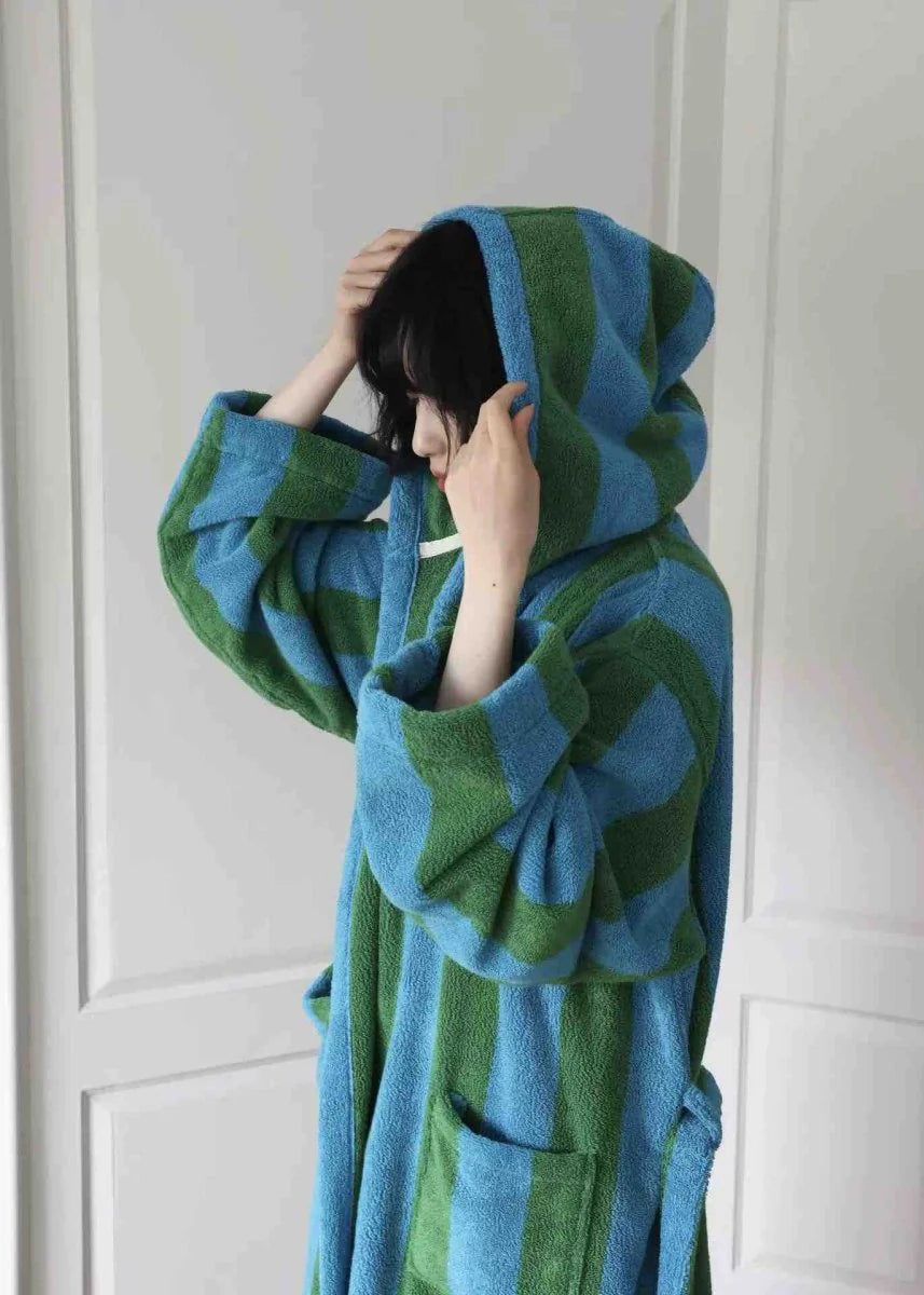 Ultra Soft Retro Whimsical Stripe Bath Robe - 100% Organic Long-Stapled Cotton