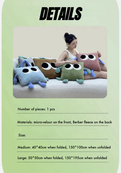 Big Eyes 2-In-1 Convertible Throw Pillow Blanket, Cute Whimsical Soft Cushion