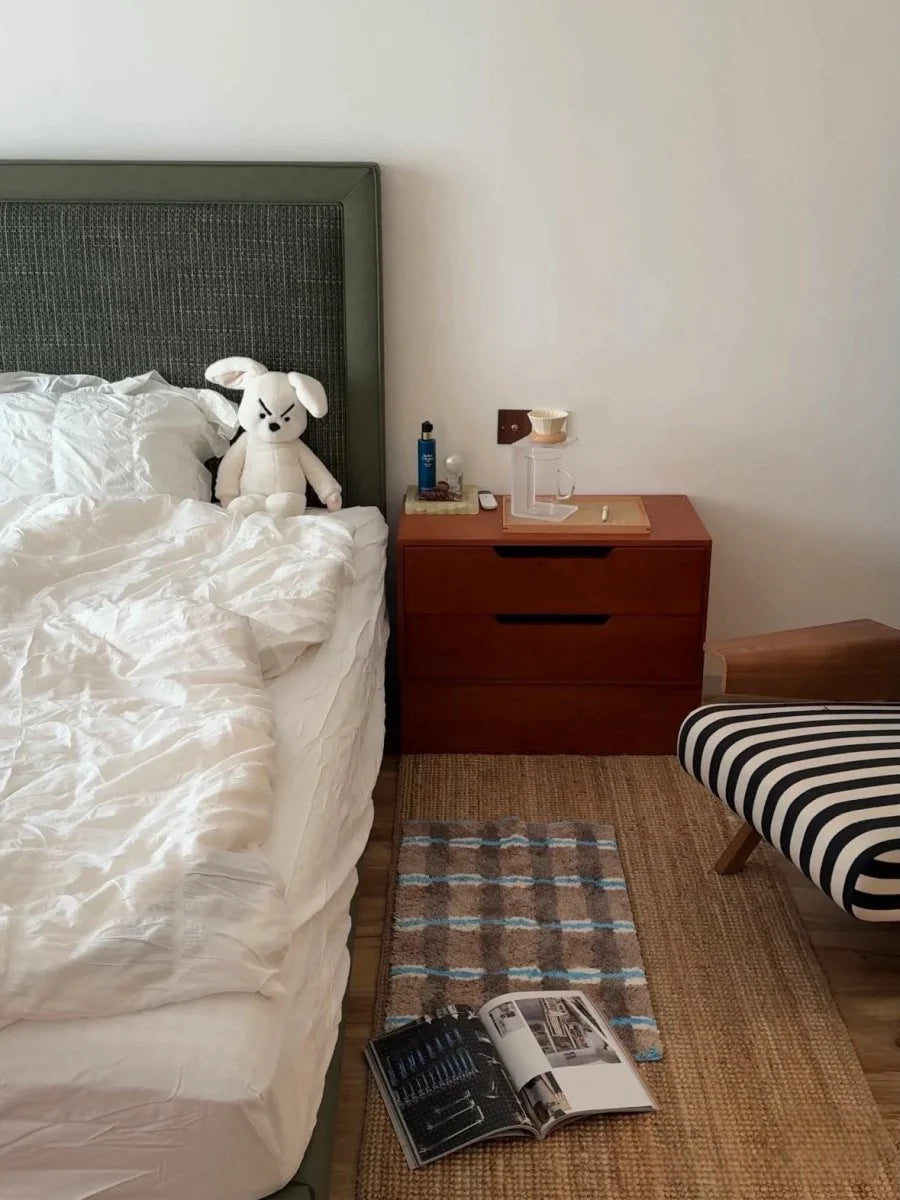 Ultra Soft Retro Earthy Tone Checker Bath Rug, Absorbent Mat