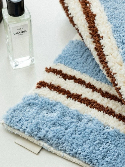 Ultra Soft Retro Blue Stripe Bath Rug, Absorbent Mat
