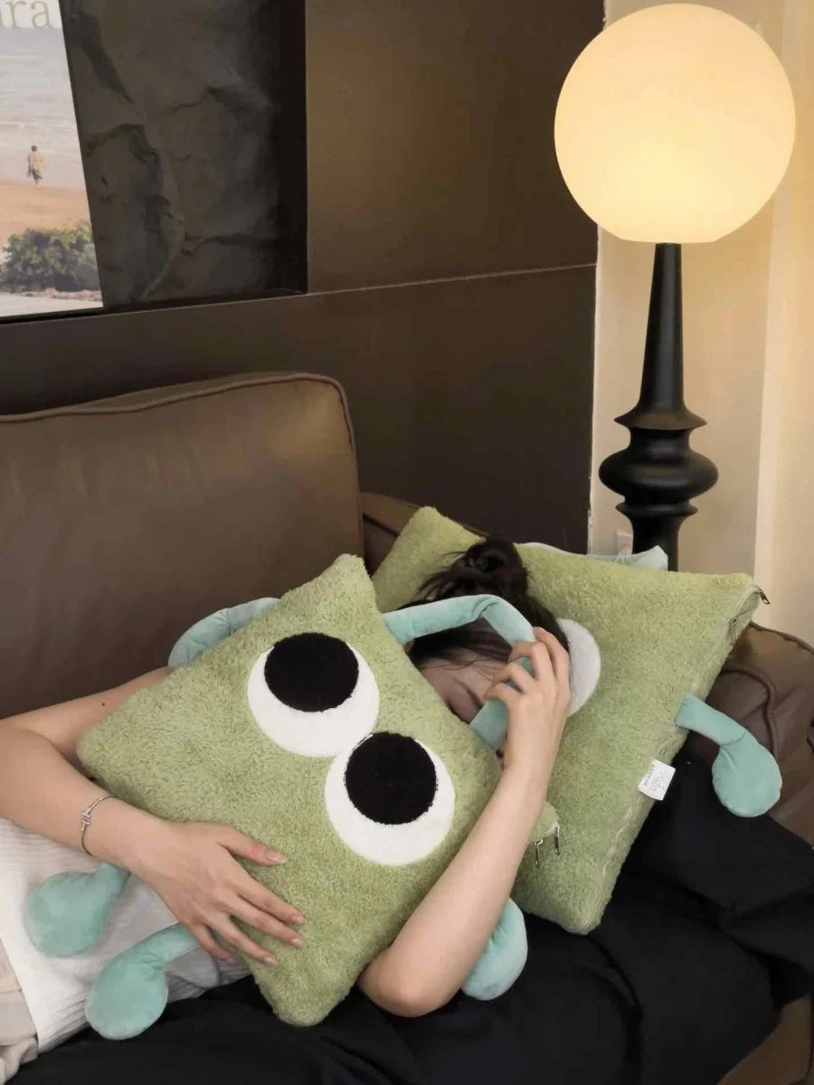 Big Eyes 2-In-1 Convertible Throw Pillow Blanket, Cute Whimsical Soft Cushion