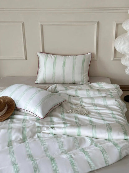 Elegant Coastal Pastel Stripe Silky Smooth Tencel Lyocell Duvet Cover Set - Queen Size