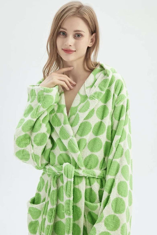 Whimsical Polka Dot Hooded Bath Robe - 100% Organic Long-Stapled Cotton