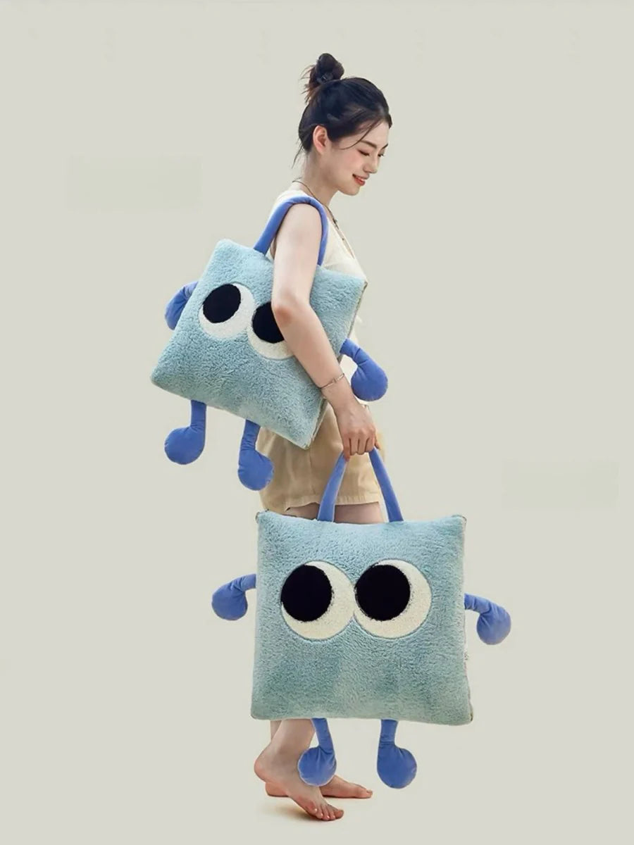 Big Eyes 2-In-1 Convertible Throw Pillow Blanket, Cute Whimsical Soft Cushion