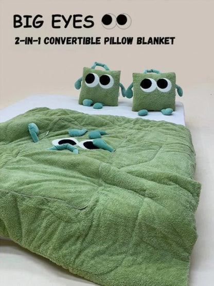 Big Eyes 2-In-1 Convertible Throw Pillow Blanket, Cute Whimsical Soft Cushion