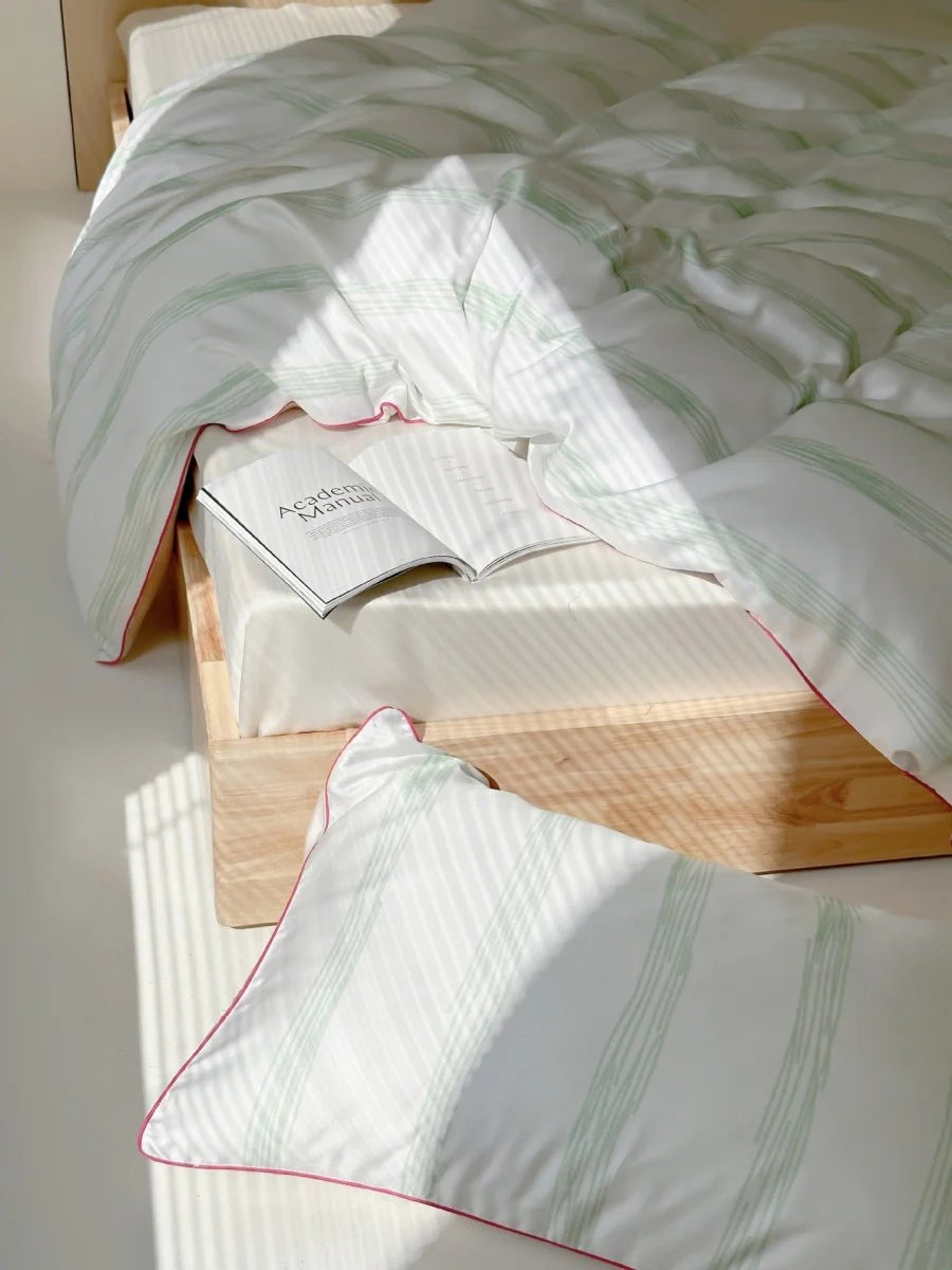 Elegant Coastal Pastel Stripe Silky Smooth Tencel Lyocell Duvet Cover Set - Queen Size