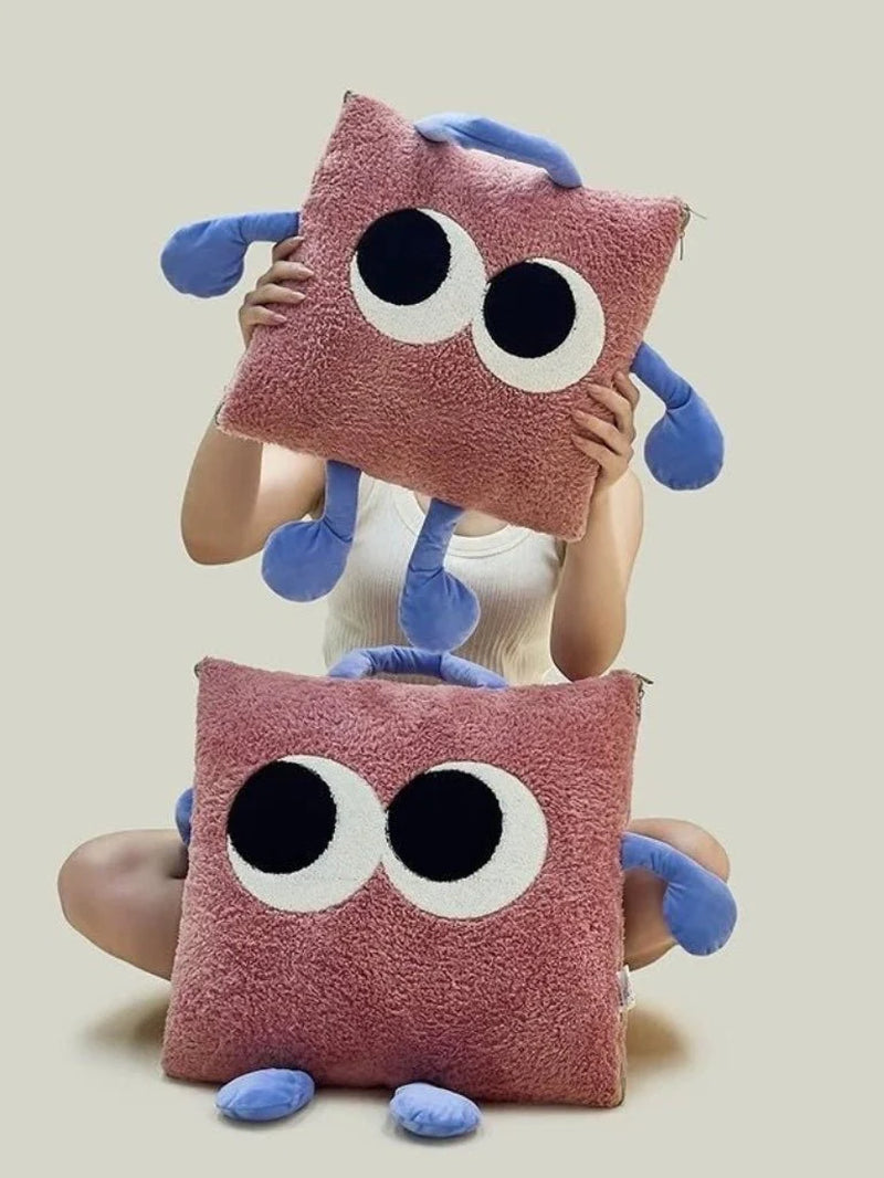 Big Eyes 2-In-1 Convertible Throw Pillow Blanket, Cute Whimsical Soft Cushion