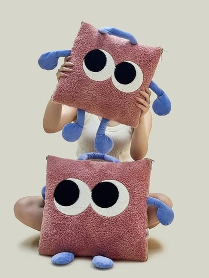 Big Eyes 2-In-1 Convertible Throw Pillow Blanket, Cute Whimsical Soft Cushion