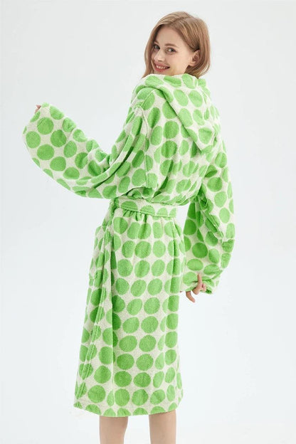 Whimsical Polka Dot Hooded Bath Robe - 100% Organic Long-Stapled Cotton