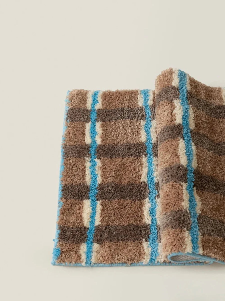 Ultra Soft Retro Earthy Tone Checker Bath Rug, Absorbent Mat