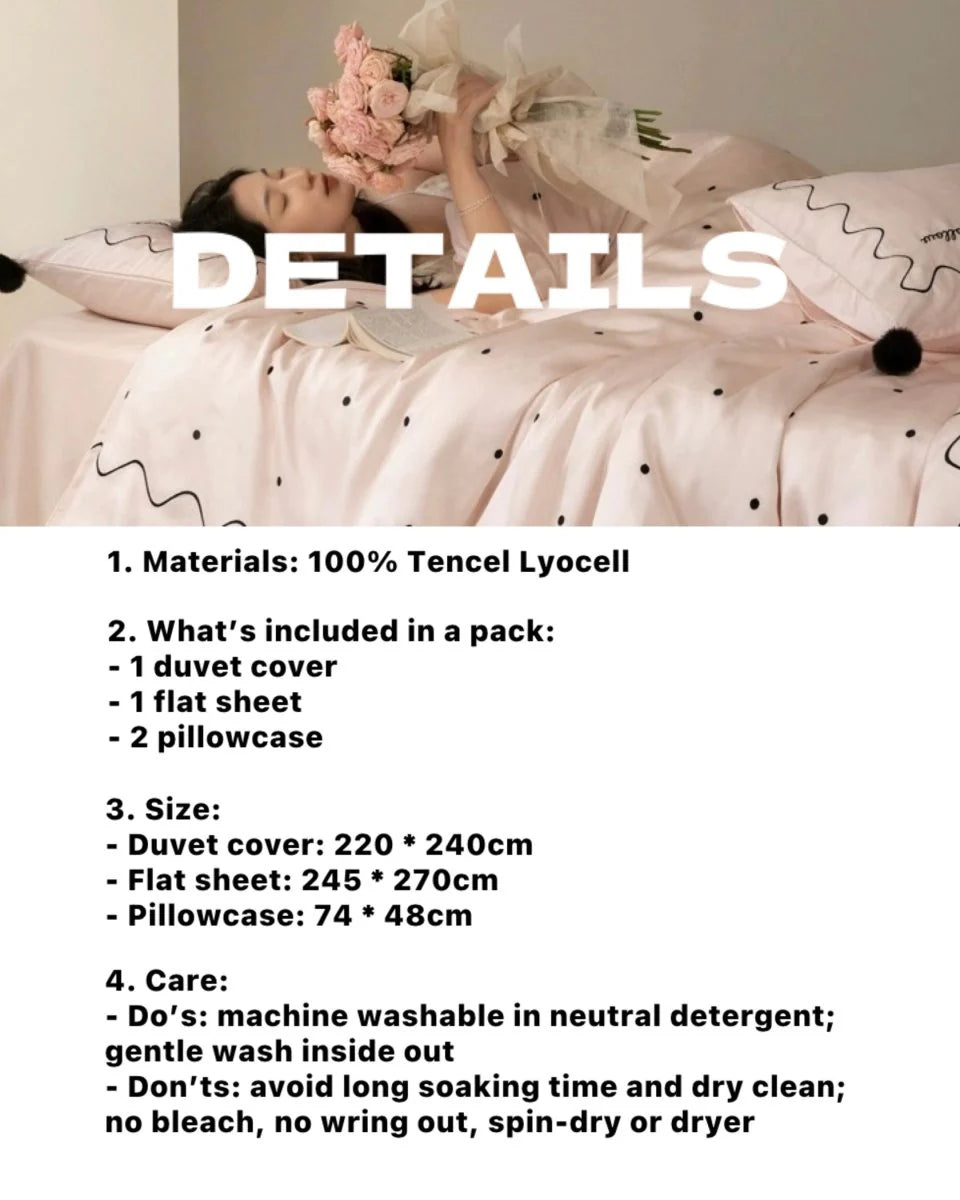 Elegant Retro Polka Dot Silky Tencel Lyocell Queen Size Duvet Cover Set