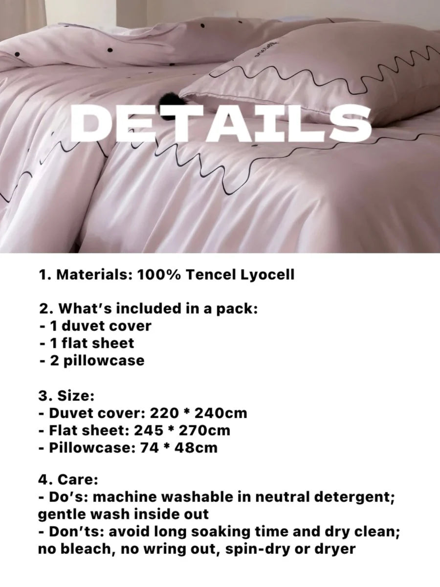 Elegant Polka Dot Silky Smooth Tencel Lyocell Queen Size Duvet Cover Set