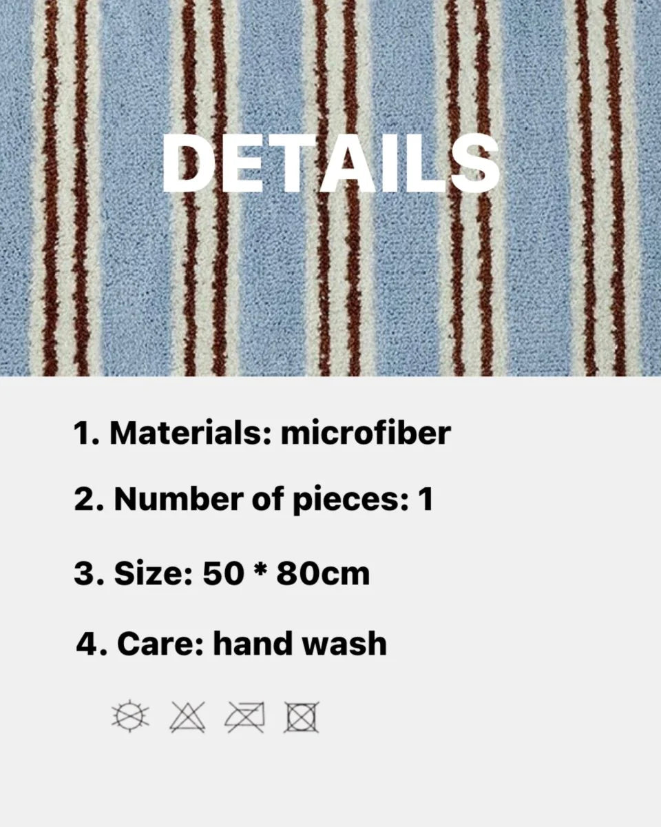 Ultra Soft Retro Blue Stripe Bath Rug, Absorbent Mat
