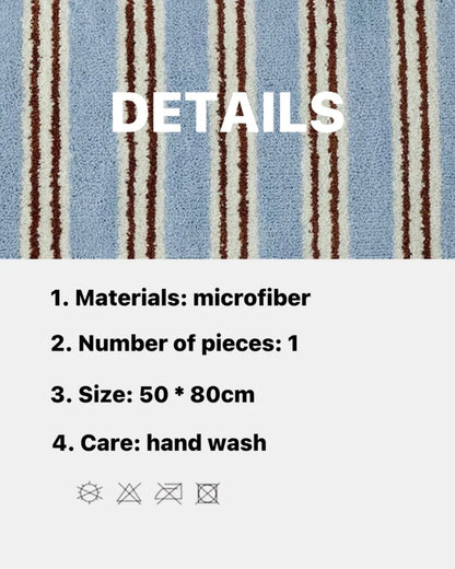 Ultra Soft Retro Blue Stripe Bath Rug, Absorbent Mat