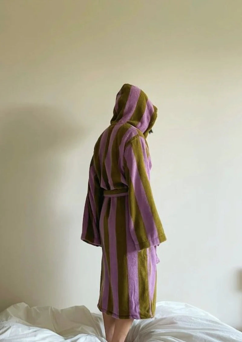 Ultra Soft Retro Whimsical Stripe Bath Robe - 100% Organic Long-Stapled Cotton