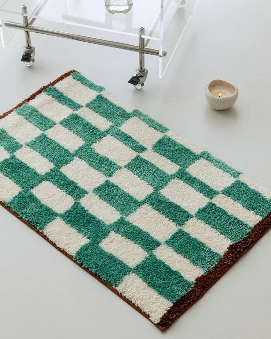 Ultra Soft Retro Checker Bath Rug, Absorbent, Anti-Slippery Mat