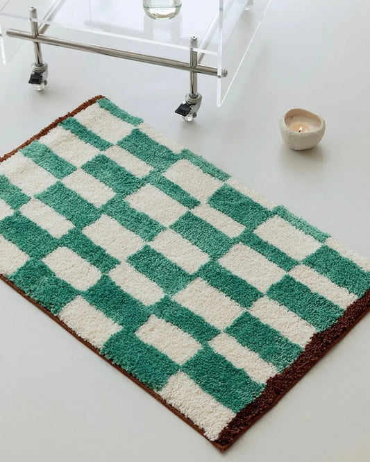 Ultra Soft Retro Checker Bath Rug, Absorbent, Anti-Slippery Mat