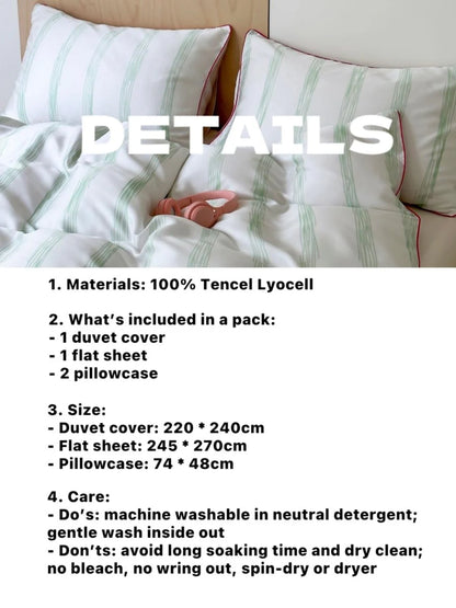 Elegant Coastal Pastel Stripe Silky Smooth Tencel Lyocell Duvet Cover Set - Queen Size