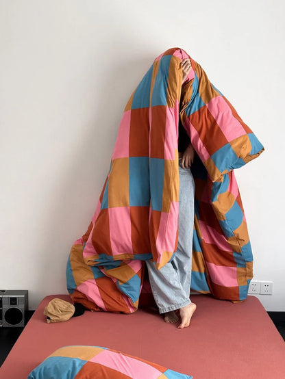 Rainbow Checker Queen Duvet Cover Set with Pillowcases & Fitted Sheet