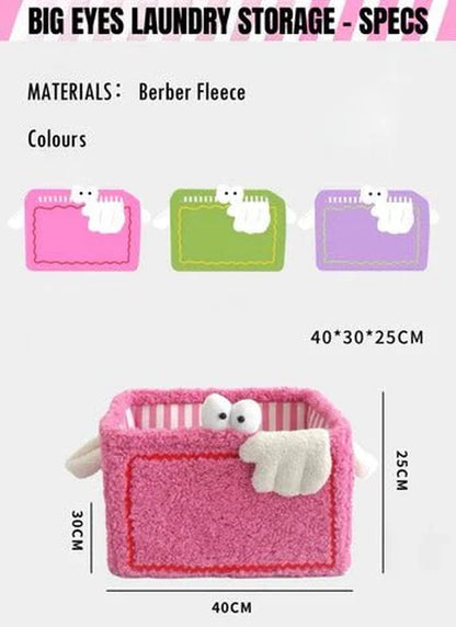 Whimsical Eclectic Big Eyes Plush Cute Laundry Storage Baskets - Laundry Bag for Kids Children