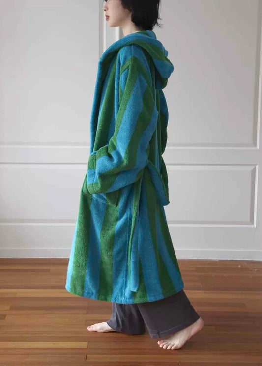 Ultra Soft Retro Whimsical Stripe Bath Robe - 100% Organic Long-Stapled Cotton
