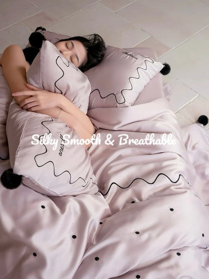 Elegant Polka Dot Silky Smooth Tencel Lyocell Queen Size Duvet Cover Set