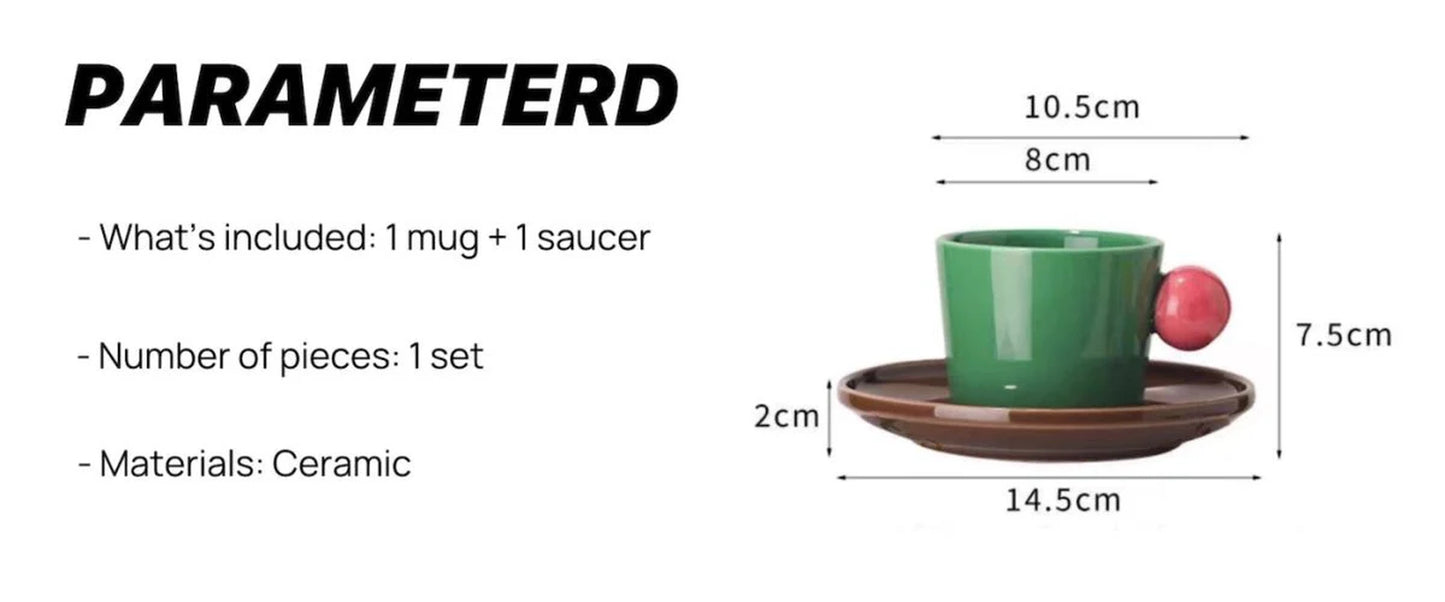 Handmade Skittles Coffee Mug with Saucer - Cute Dopamine Espresso Cup