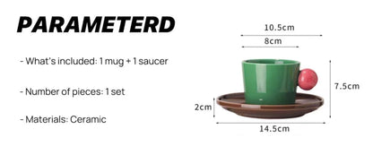 Handmade Skittles Coffee Mug with Saucer - Cute Dopamine Espresso Cup