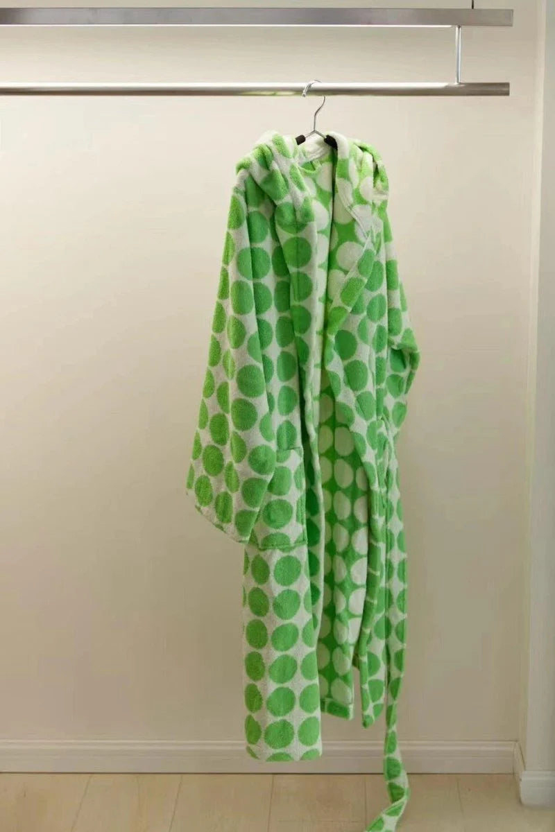 Whimsical Polka Dot Hooded Bath Robe - 100% Organic Long-Stapled Cotton