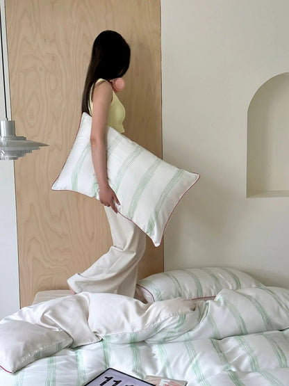 Elegant Coastal Pastel Stripe Silky Smooth Tencel Lyocell Duvet Cover Set - Queen Size