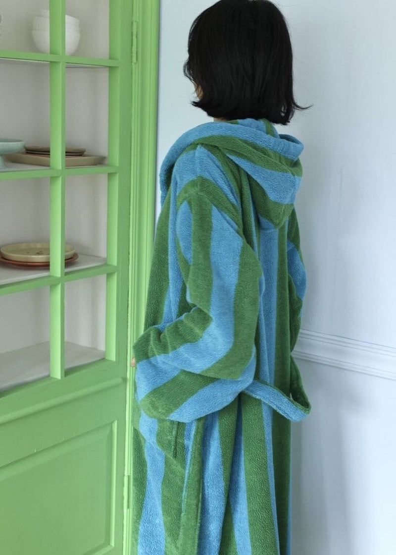 Ultra Soft Retro Whimsical Stripe Bath Robe - 100% Organic Long-Stapled Cotton