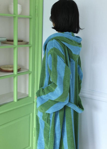 Ultra Soft Retro Whimsical Stripe Bath Robe - 100% Organic Long-Stapled Cotton