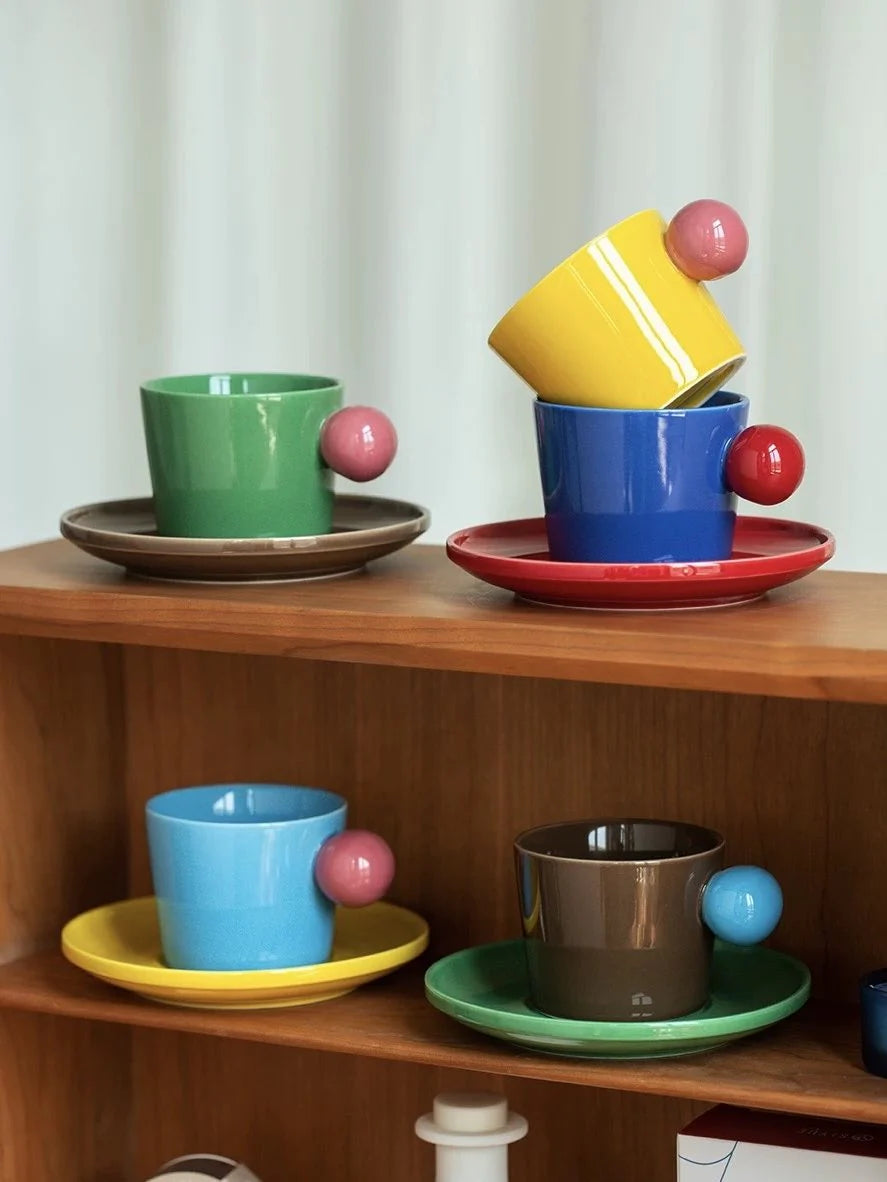 Handmade Skittles Coffee Mug with Saucer - Cute Dopamine Espresso Cup