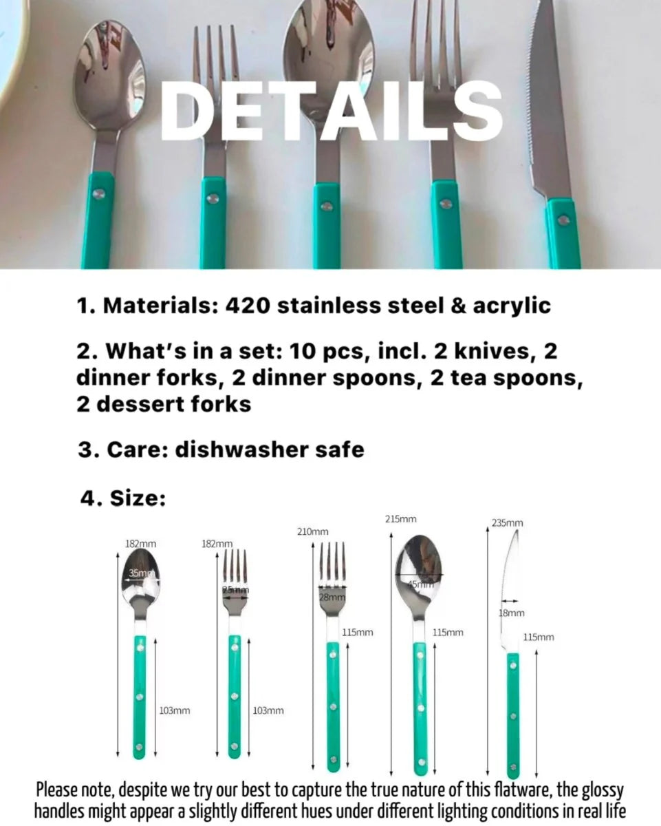 10 Pcs Modern French Rivet Cutlery Set - Bistrot Style Flatware Silverware