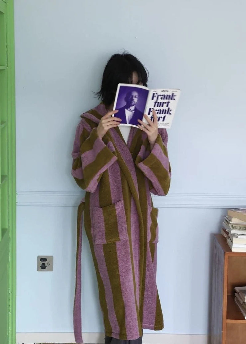 Ultra Soft Retro Whimsical Stripe Bath Robe - 100% Organic Long-Stapled Cotton