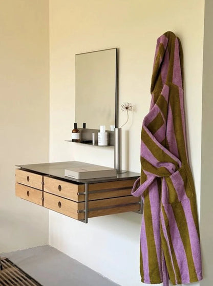 Ultra Soft Retro Whimsical Stripe Bath Robe - 100% Organic Long-Stapled Cotton