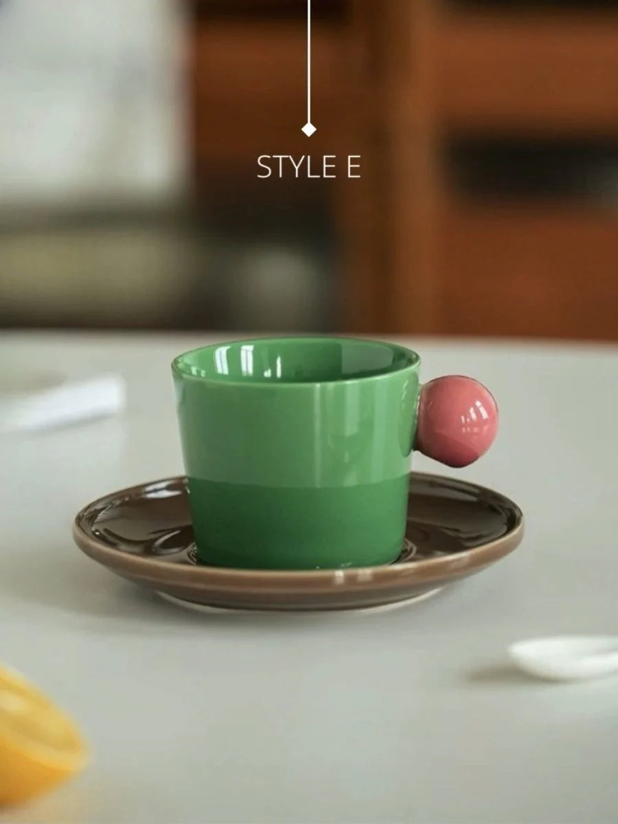 Handmade Skittles Coffee Mug with Saucer - Cute Dopamine Espresso Cup