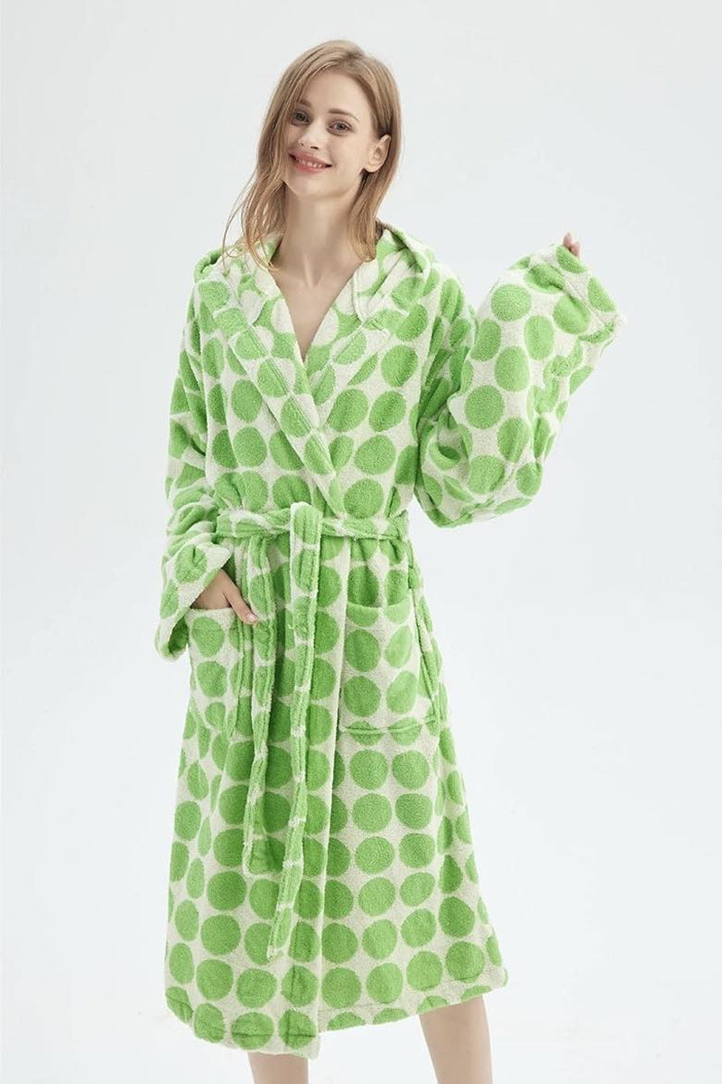 Whimsical Polka Dot Hooded Bath Robe - 100% Organic Long-Stapled Cotton