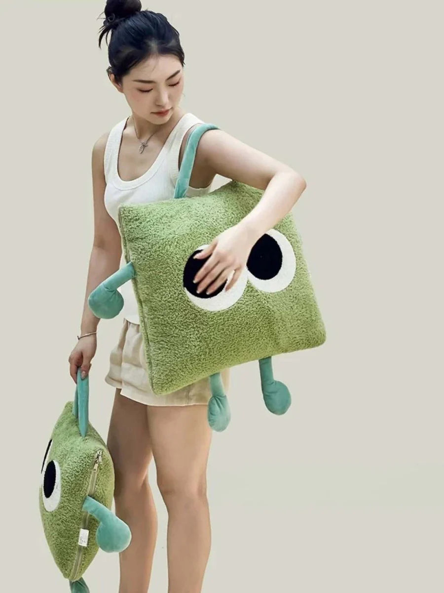 Big Eyes 2-In-1 Convertible Throw Pillow Blanket, Cute Whimsical Soft Cushion