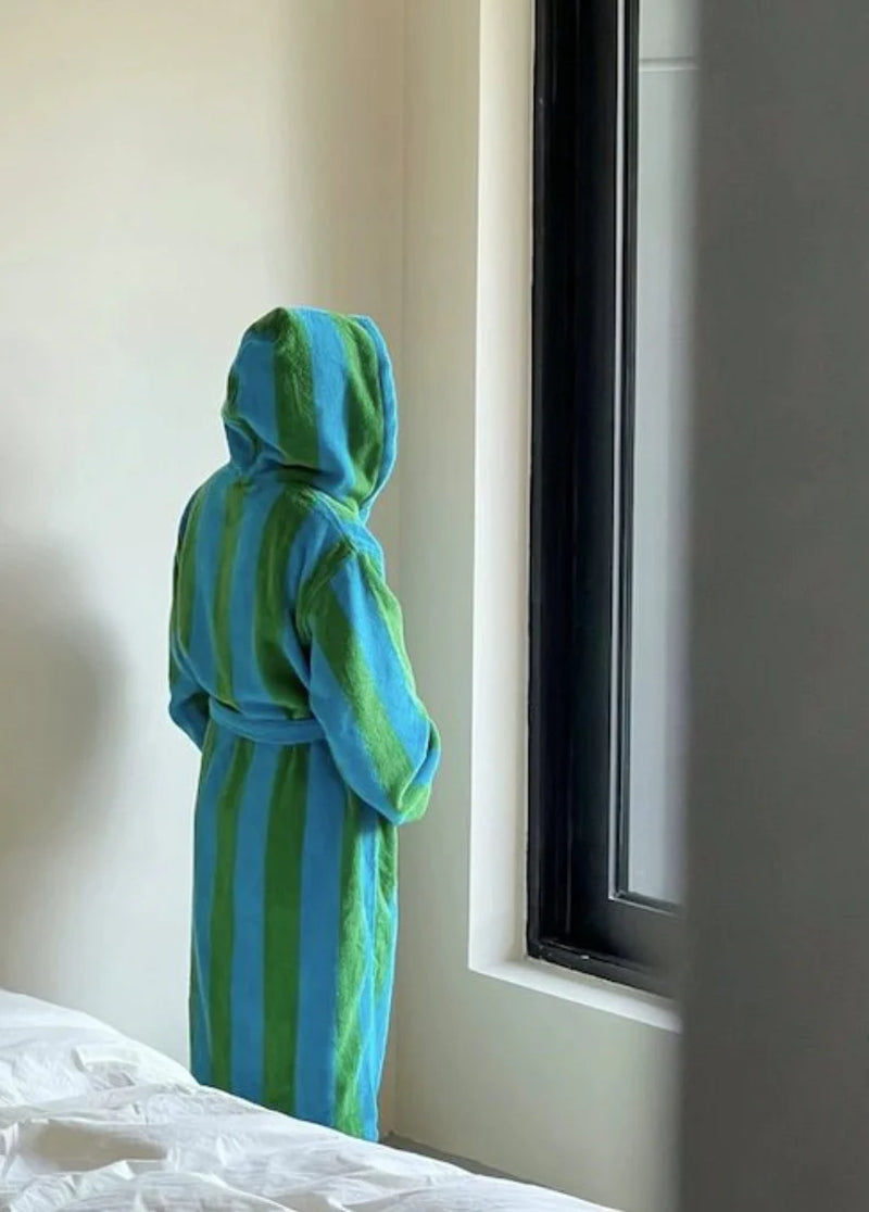 Ultra Soft Retro Whimsical Stripe Bath Robe - 100% Organic Long-Stapled Cotton