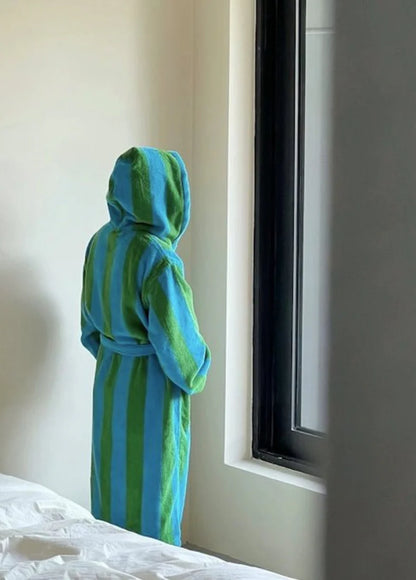 Ultra Soft Retro Whimsical Stripe Bath Robe - 100% Organic Long-Stapled Cotton