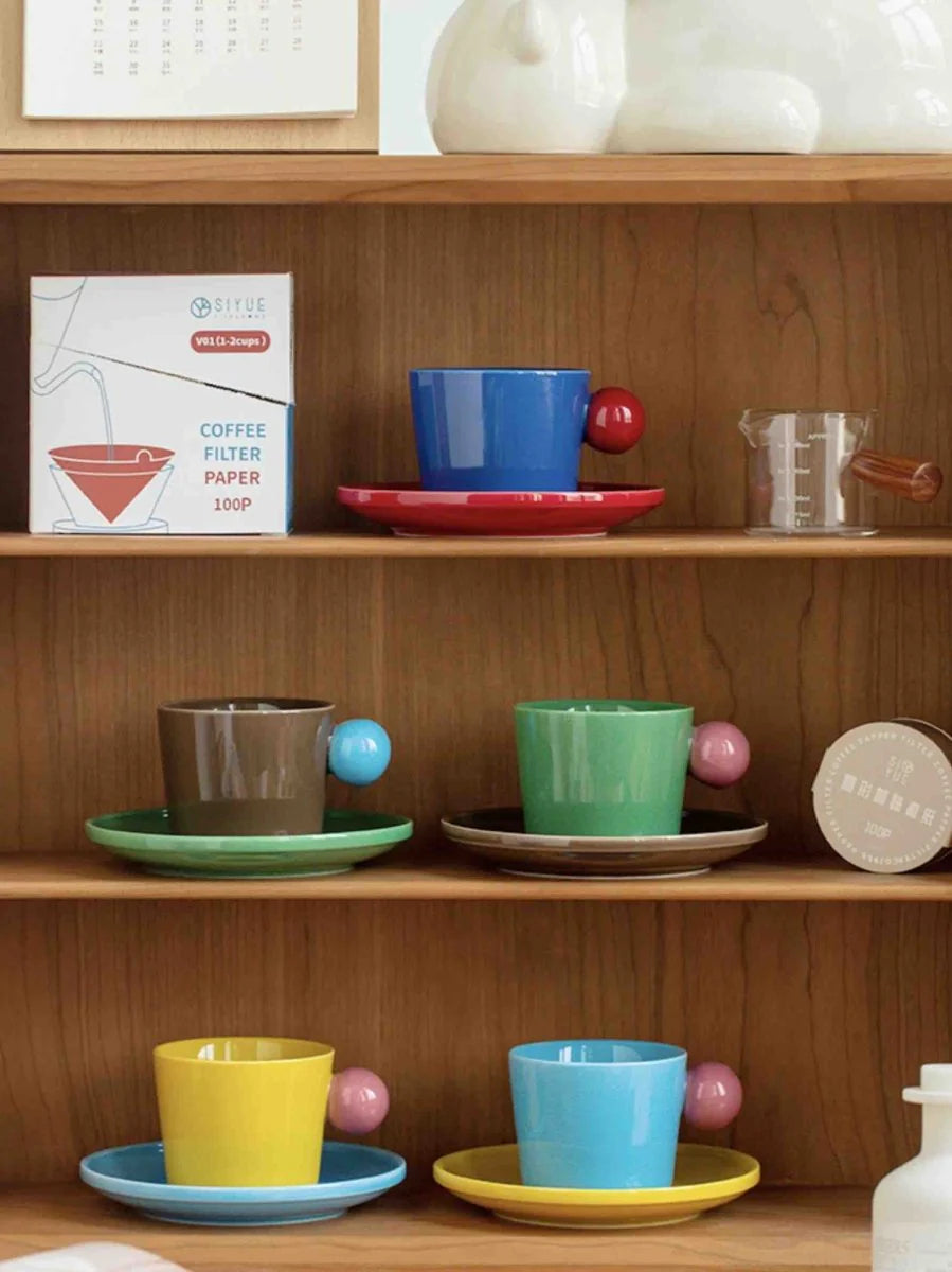 Handmade Skittles Coffee Mug with Saucer - Cute Dopamine Espresso Cup