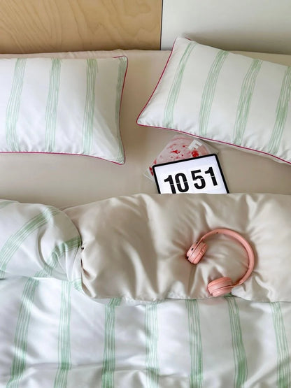 Elegant Coastal Pastel Stripe Silky Smooth Tencel Lyocell Duvet Cover Set - Queen Size