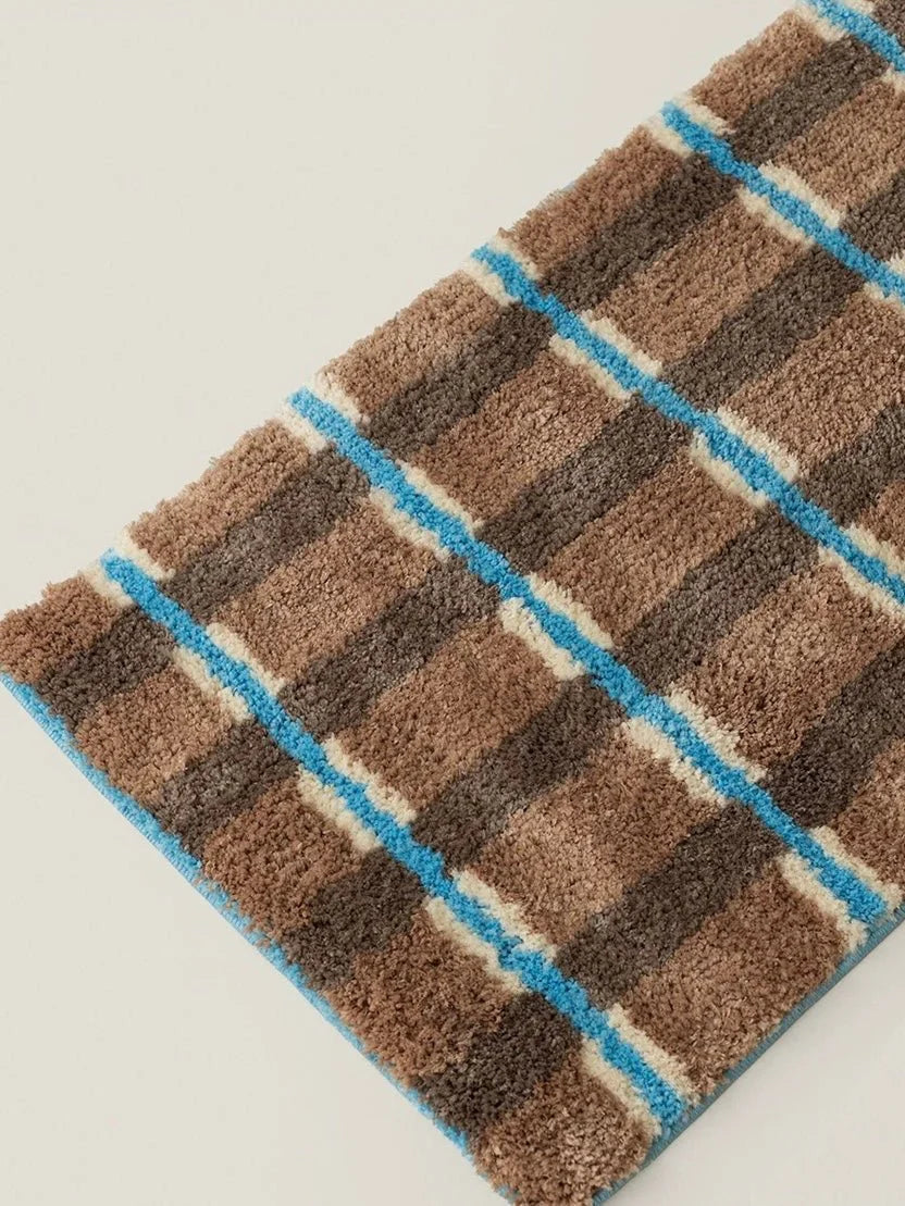 Ultra Soft Retro Earthy Tone Checker Bath Rug, Absorbent Mat